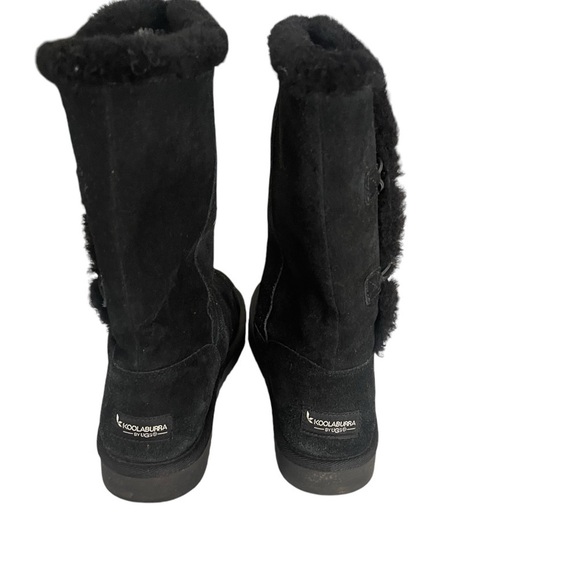 UGG Koolaburra Tall Black Suede Slip On Faux Fur Boots Silver Button Size 8 - Picture 3 of 11